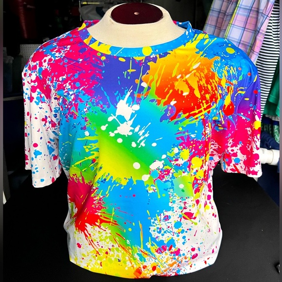 Crewneck Paint Splatter/Graffiti Jersey Top - Picture 1 of 9